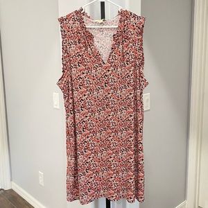 Michael Kors Dress Size 3X Pink Floral Sleeveless V-Neck Ruffle